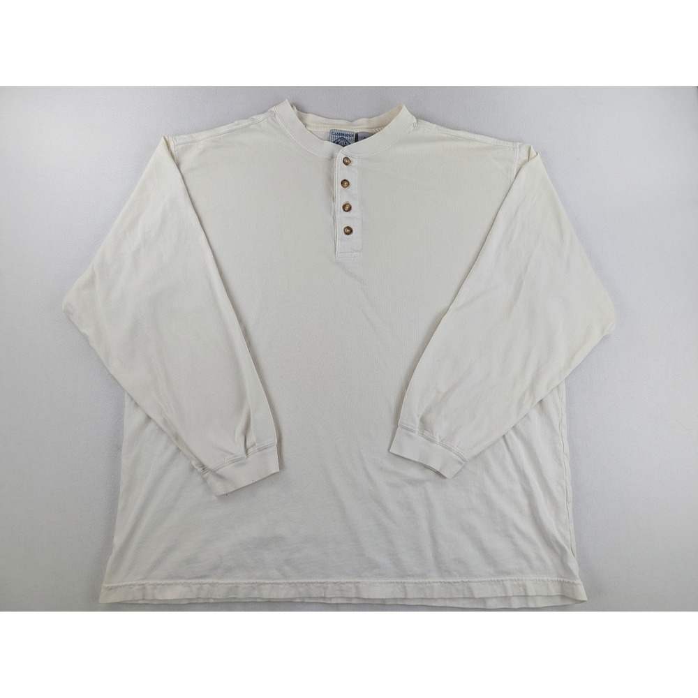 Cambridge Classics Henley Shirt Mens XL Cream Off White Long Sleeve Cotton